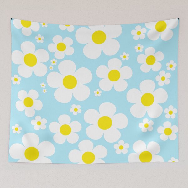 Item preview, Retro Mod 60's Yellow and White Flowers Blue Background designed and sold by MellowCat.