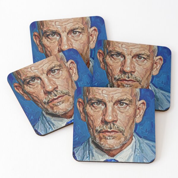 Item preview, The Enigmatic Mind: John Malkovich Cobalt & Azure Impasto Portrait designed and sold by Art's Diner.