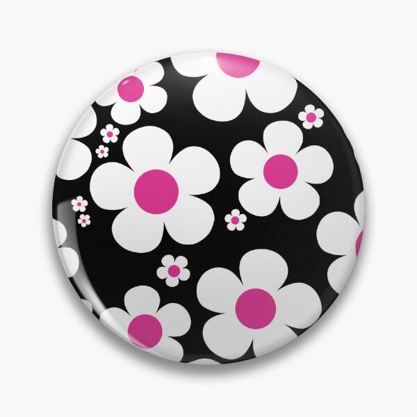 Item preview, Retro Mod 60's Pink and White Flowers Black Background designed and sold by MellowCat.