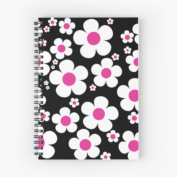 Item preview, Retro Mod 60's Pink and White Flowers Black Background designed and sold by MellowCat.