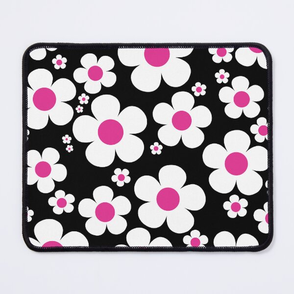 Item preview, Retro Mod 60's Pink and White Flowers Black Background designed and sold by MellowCat.