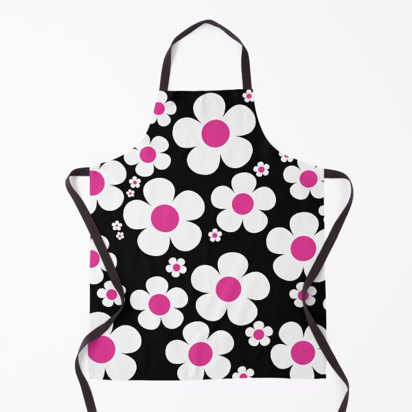 Item preview, Retro Mod 60's Pink and White Flowers Black Background designed and sold by MellowCat.