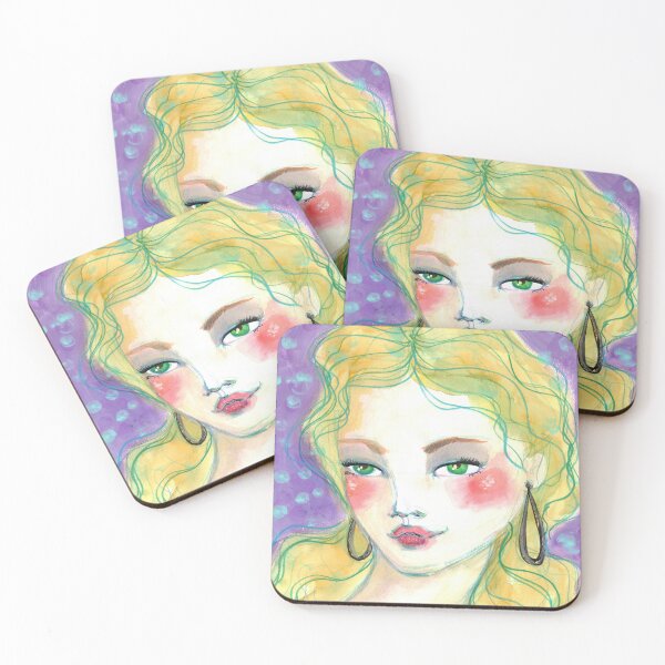 Item preview, Lavender Dreams - Mixed Media Girl with Hoop Earrings designed and sold by Kerravan.