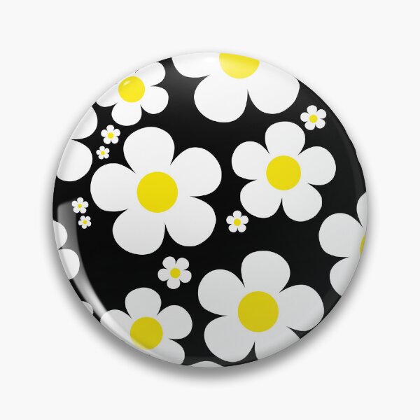 Item preview, Retro Mod 60's Yellow and White Flowers Black Background designed and sold by MellowCat.