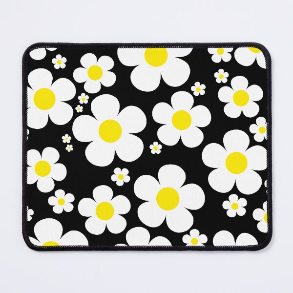 Item preview, Retro Mod 60's Yellow and White Flowers Black Background designed and sold by MellowCat.