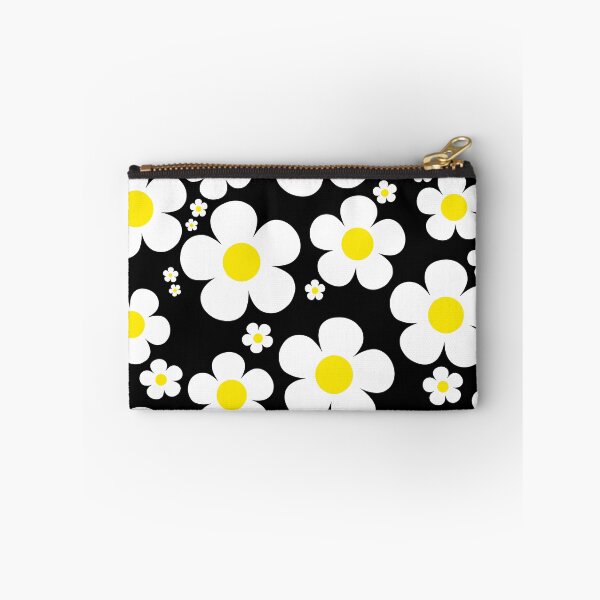 Item preview, Retro Mod 60's Yellow and White Flowers Black Background designed and sold by MellowCat.