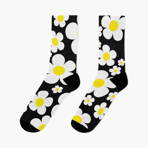 Item preview, Retro Mod 60's Yellow and White Flowers Black Background designed and sold by MellowCat.