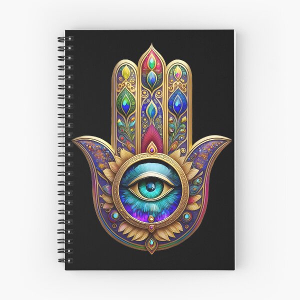 Item preview, Warm Gold Peacock Colors Hamsa Sapphire Turquoise Third Eye designed and sold by Lee Hiller Designs.