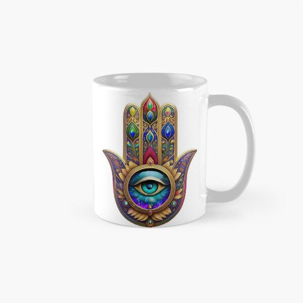 Item preview, Warm Gold Peacock Colors Hamsa Sapphire Turquoise Third Eye designed and sold by Lee Hiller Designs.