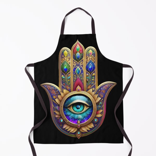 Item preview, Warm Gold Peacock Colors Hamsa Sapphire Turquoise Third Eye designed and sold by Lee Hiller Designs.