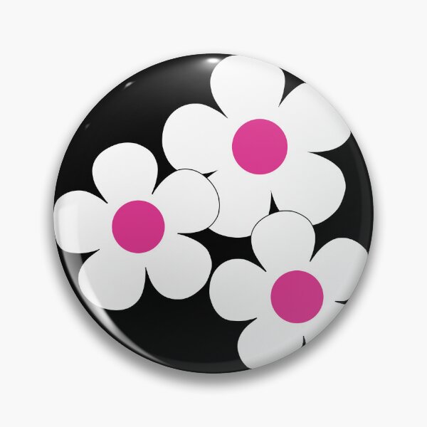 Item preview, 60's Flower Power Pop Flowers White Flowers on Black Pink Centers designed and sold by MellowCat.