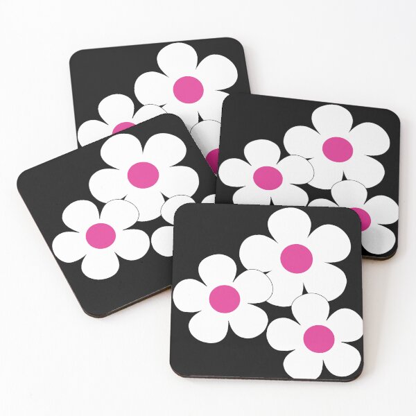 Item preview, 60's Flower Power Pop Flowers White Flowers on Black Pink Centers designed and sold by MellowCat.