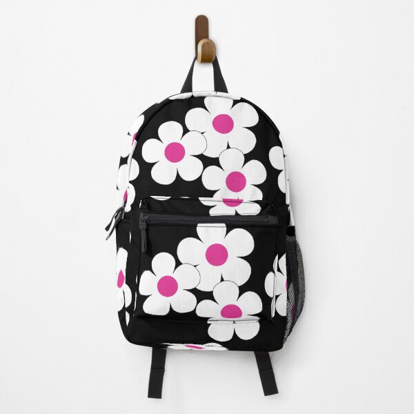Item preview, 60's Flower Power Pop Flowers White Flowers on Black Pink Centers designed and sold by MellowCat.
