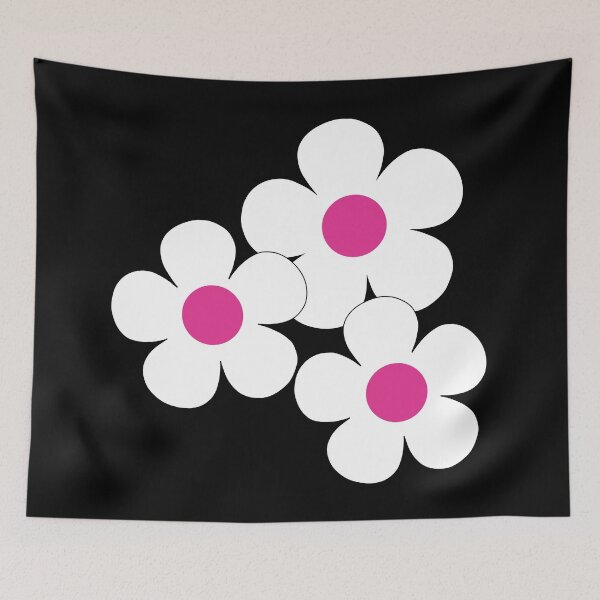 Item preview, 60's Flower Power Pop Flowers White Flowers on Black Pink Centers designed and sold by MellowCat.