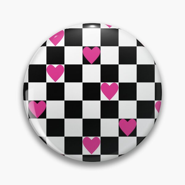 Item preview, Retro 70s Black and White Checkerboard with Pink Hearts designed and sold by MellowCat.