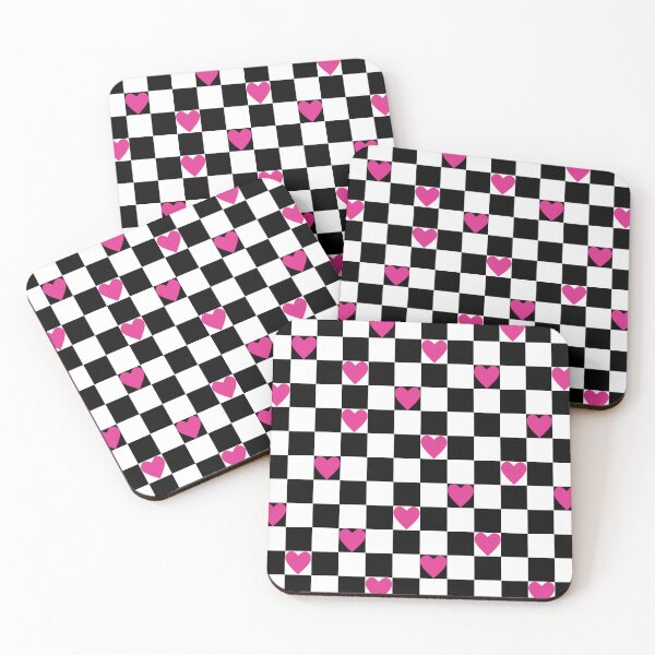 Item preview, Retro 70s Black and White Checkerboard with Pink Hearts designed and sold by MellowCat.
