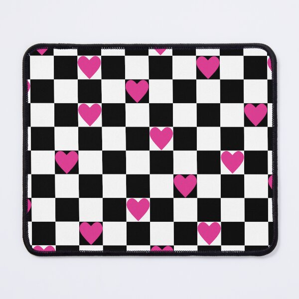 Item preview, Retro 70s Black and White Checkerboard with Pink Hearts designed and sold by MellowCat.