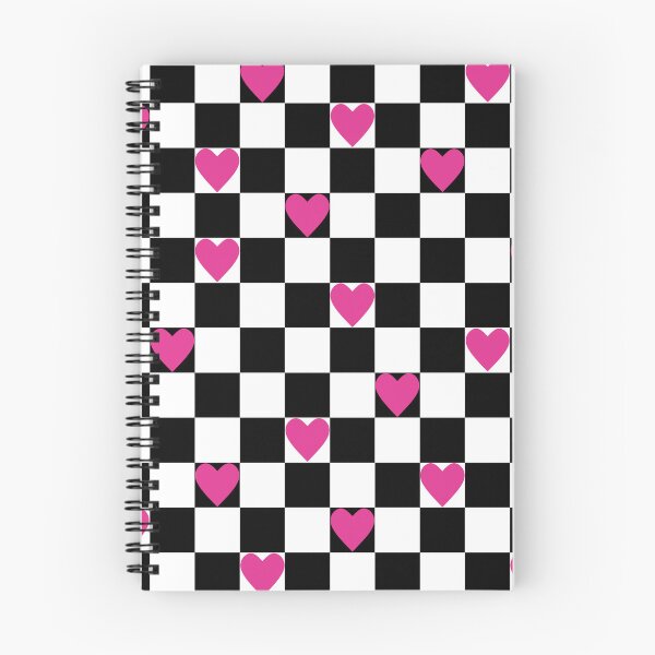 Item preview, Retro 70s Black and White Checkerboard with Pink Hearts designed and sold by MellowCat.