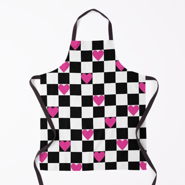Item preview, Retro 70s Black and White Checkerboard with Pink Hearts designed and sold by MellowCat.