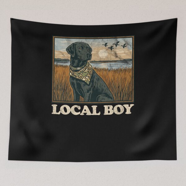 Item preview, Local Boy Black Lab Hunting Dog designed and sold by krystalRomanart.