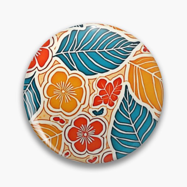 Item preview, Retro Tropical Leaf & Floral Batik Pattern in Teal, Orange, and Red designed and sold by Health And Fitness Posts e-Store.
