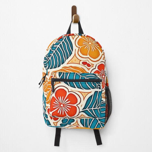 Item preview, Retro Tropical Leaf & Floral Batik Pattern in Teal, Orange, and Red designed and sold by Health And Fitness Posts e-Store.