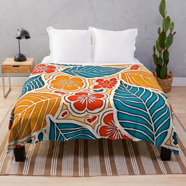 Item preview, Retro Tropical Leaf & Floral Batik Pattern in Teal, Orange, and Red designed and sold by Health And Fitness Posts e-Store.