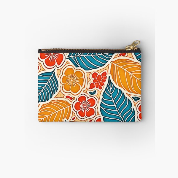Item preview, Retro Tropical Leaf & Floral Batik Pattern in Teal, Orange, and Red designed and sold by Health And Fitness Posts e-Store.