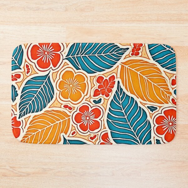 Item preview, Retro Tropical Leaf & Floral Batik Pattern in Teal, Orange, and Red designed and sold by Health And Fitness Posts e-Store.
