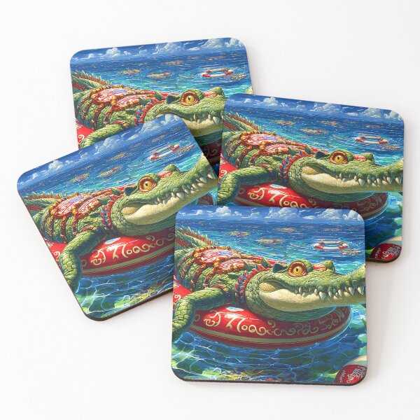 Item preview, Crocodile on Lifebuoy in a Vibrant Ocean Setting designed and sold by Artessie.