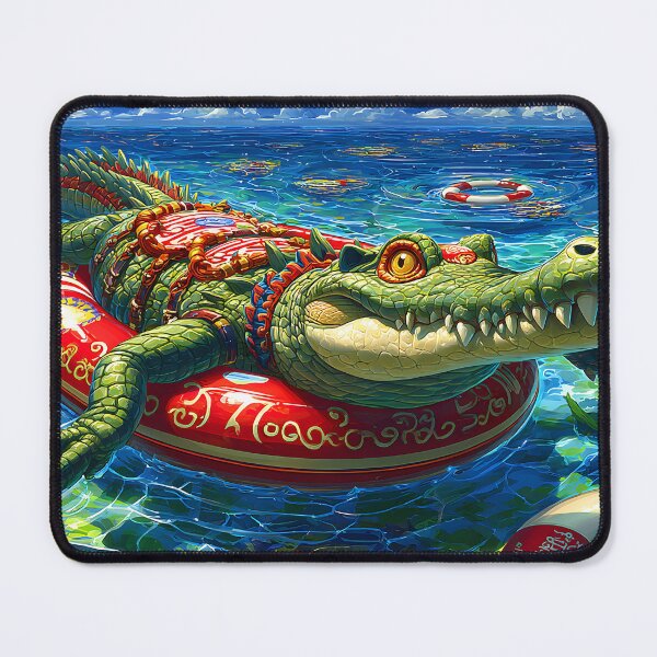 Item preview, Crocodile on Lifebuoy in a Vibrant Ocean Setting designed and sold by Artessie.