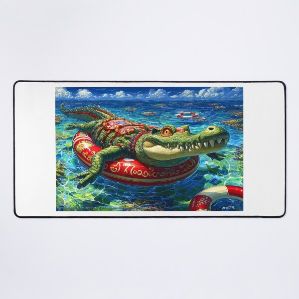 Item preview, Crocodile on Lifebuoy in a Vibrant Ocean Setting designed and sold by Artessie.