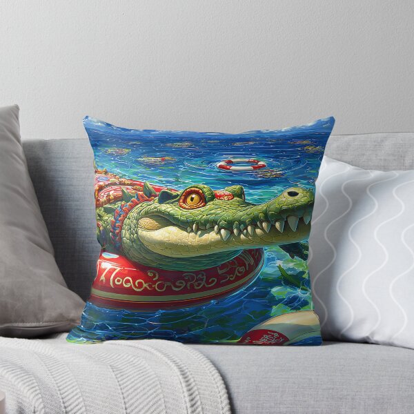 Item preview, Crocodile on Lifebuoy in a Vibrant Ocean Setting designed and sold by Artessie.
