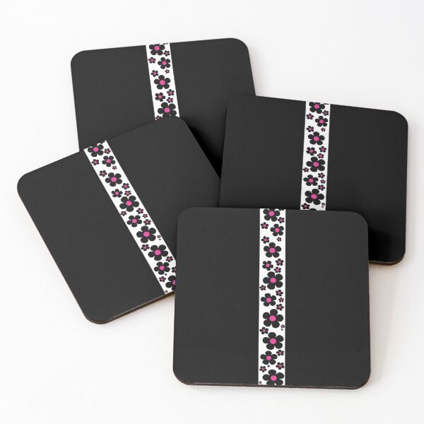 Item preview, 60's 70's Retro Flower Stripe in Black and White with Pink Centers designed and sold by MellowCat.