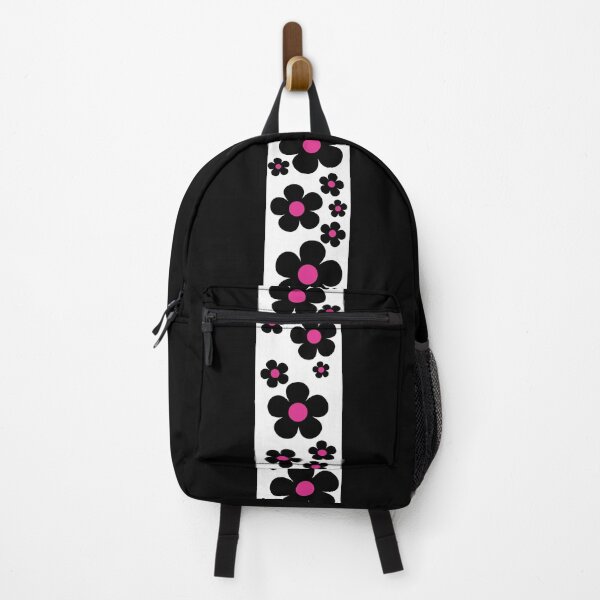 Item preview, 60's 70's Retro Flower Stripe in Black and White with Pink Centers designed and sold by MellowCat.