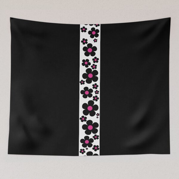 Item preview, 60's 70's Retro Flower Stripe in Black and White with Pink Centers designed and sold by MellowCat.