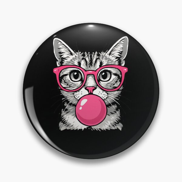 Item preview, Cute Cat With Glasses Blowing Pink Bubble Gum designed and sold by krystalRomanart.