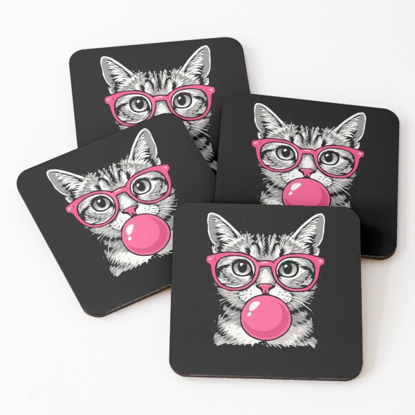 Item preview, Cute Cat With Glasses Blowing Pink Bubble Gum designed and sold by krystalRomanart.