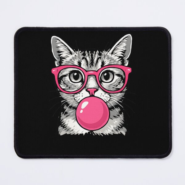 Item preview, Cute Cat With Glasses Blowing Pink Bubble Gum designed and sold by krystalRomanart.