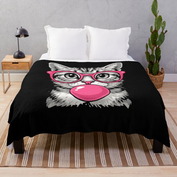 Item preview, Cute Cat With Glasses Blowing Pink Bubble Gum designed and sold by krystalRomanart.