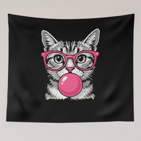 Item preview, Cute Cat With Glasses Blowing Pink Bubble Gum designed and sold by krystalRomanart.