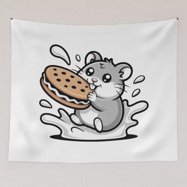 Item preview, Adorable Hamster With Cookies And Milk - Funny Kawaii snack designed and sold by Mr-wow.