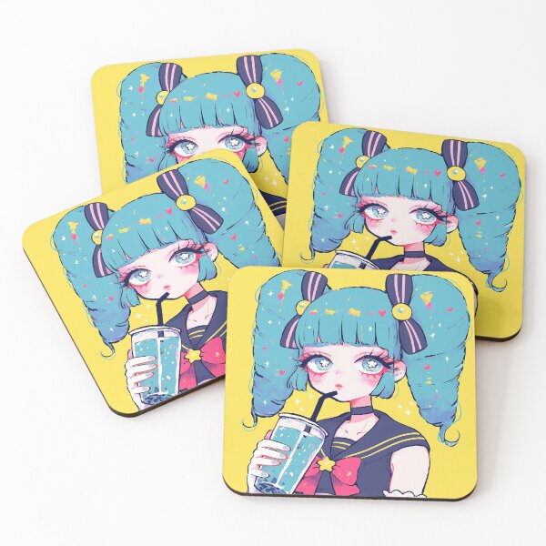 Item preview, Kawaii Twintails Boba Tea Girl designed and sold by bubblegoth.