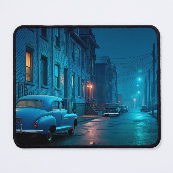 Item preview, Mysterious Blue Night Street with Classic Car designed and sold by Artessie.