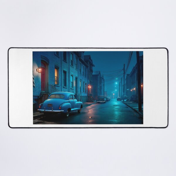 Item preview, Mysterious Blue Night Street with Classic Car designed and sold by Artessie.