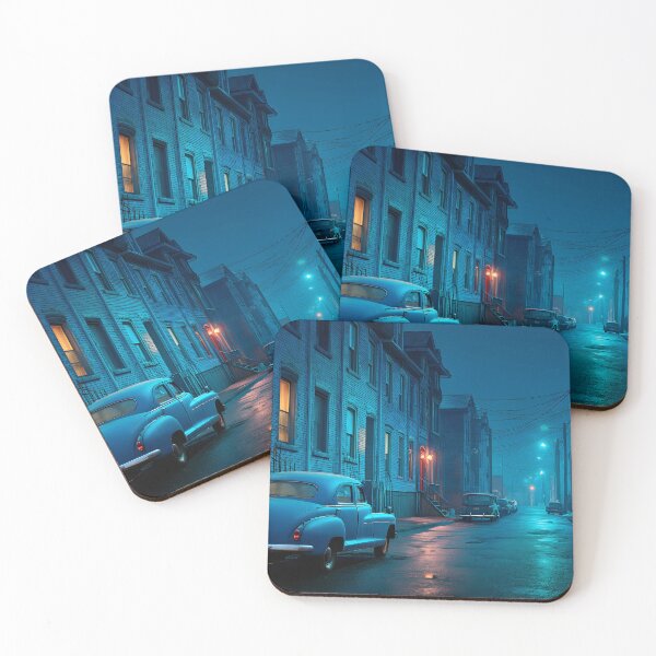Item preview, Mysterious Blue Night Street with Classic Car designed and sold by Artessie.