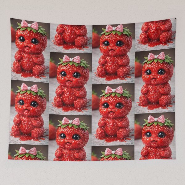Item preview, Adorable Kawaii Strawberry Monster - Whimsical Fruit Art designed and sold by Dreamy Armine Art.