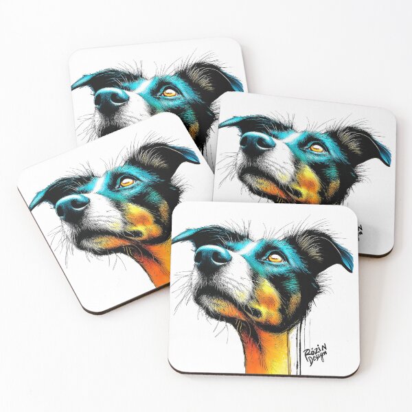 Item preview, Border Collie Portrait – Turquoise Orange Ink Splash Line Art designed and sold by Rozin-Design.