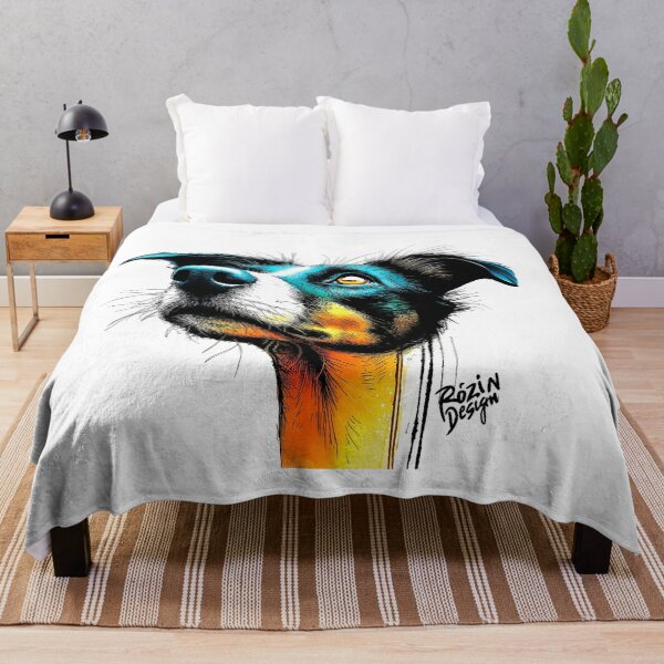 Item preview, Border Collie Portrait – Turquoise Orange Ink Splash Line Art designed and sold by Rozin-Design.