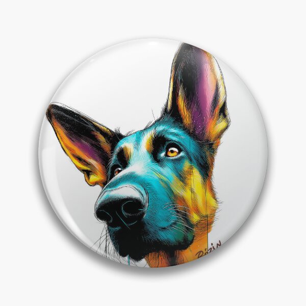 Item preview, German Shepherd Close-Up Portrait – Turquoise Orange Ink Splash Line Art designed and sold by Rozin-Design.